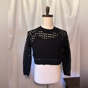 Freshman 1996 Cropped Black Crochet Type Sweater. Under Cami Sewn In. Sz XS. 15”